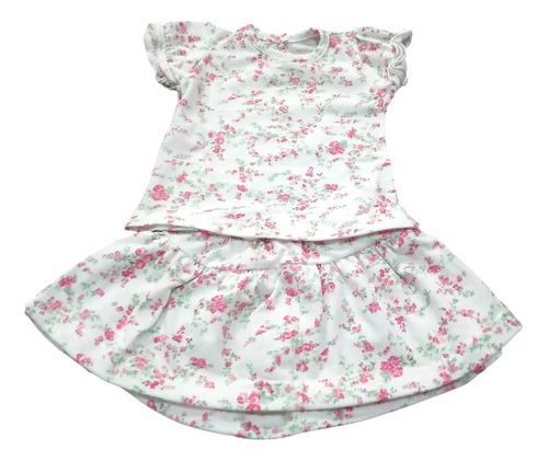 Conjunto Bebe Beba Remera Pollera Con Flores Algodón Premium
