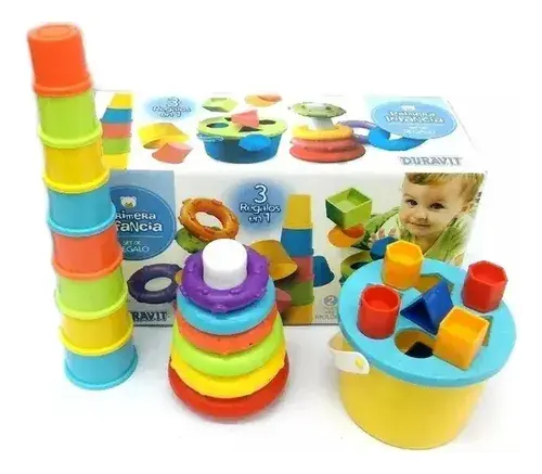 Set 3 En 1 Didactico Balde Encastre Anillos Apliable Duravit Surtido