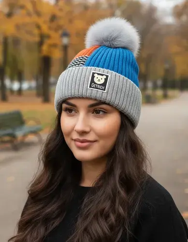 Gorro Infantil De Invierno Abrigado Con Pompon Getrich Gris Un Rayas 3
