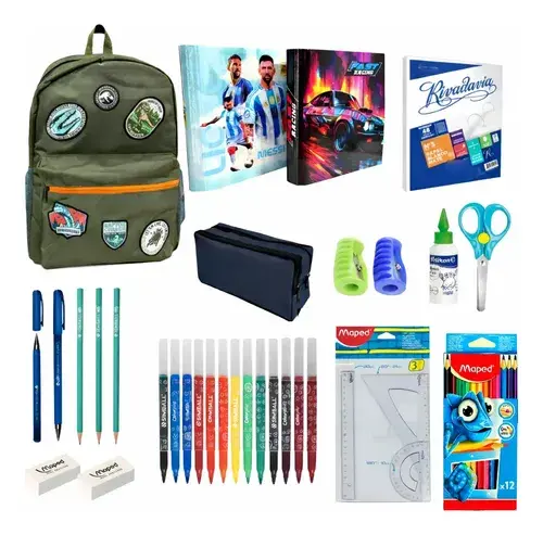 Combo Utiles Escolares + Mochila + Carpetas + Cartuchera Kit 11