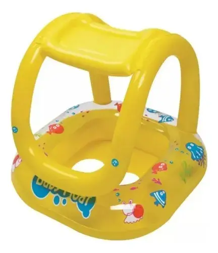 Asiento Bote Flotador Inflable Pasapiernas P Bebes Con Techo Amarillo 3
