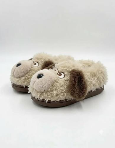 Pantuflas Infantiles Peluche Abrigadas Varios Modelos Unisex Perrito Anteojos Beige Con Corderito 32-33