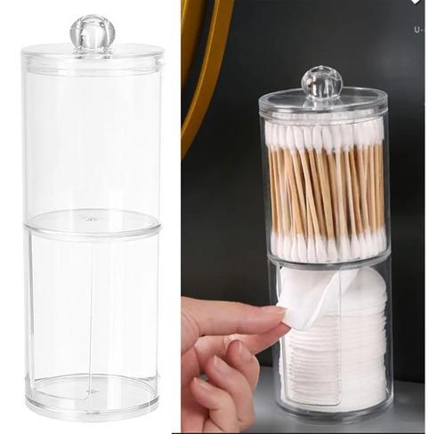 Organizador Porta Hisopos Y Discos Desmaquillantes Con Tapa Transparente Redondo 3
