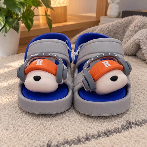 Sandalias Verano De Goma Para Niños Perrito Con Auriculares Azul Y Gris Sandalias Verano De Goma Perro Con Auriculares Azul Y Gris 24-25