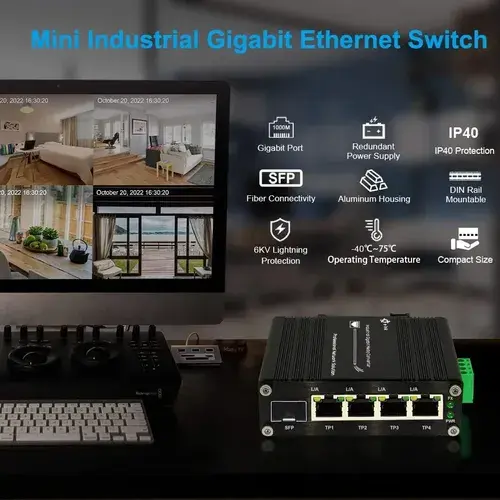 Switch Ethernet Industrial Gigabit 4 Rj45 + 1 Sfp Din Ip40 3