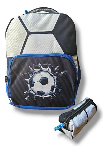 Mochila Infantil Escolar De Futbol Impermeable + Cartuchera Fútbol 7