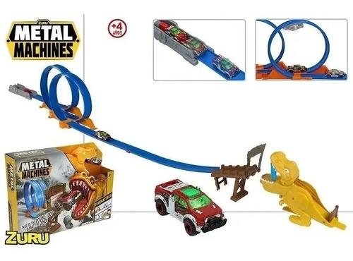 Super Combo Pista Metal Machine Dinosaurio + 3 Autos Wheels Amarillo 2