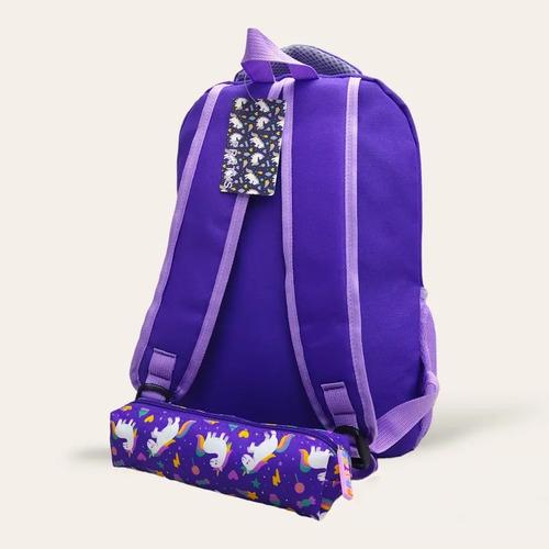Mochila + Cartuchera Infantil Escolar Unicornio Violeta Nena Violeta Unicornios 7