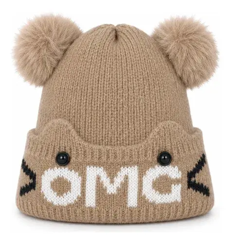 Gorro De Invierno Abrigado Con Oregitas Ojos De Botones Omg Marrón Un Lisa