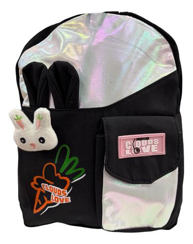 Mochila Infantil Conejo Kawaii Niñas Conejito Escolar Viaje Negro Conejito
