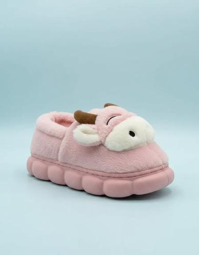 Pantuflas Infantiles Peluche Abrigadas Varios Modelos Unisex Vaquita Rosa Con Corderito 34-35 4