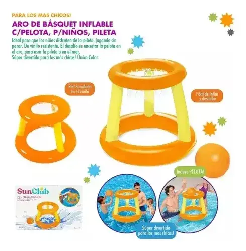 Combo Inflables Pileta Arco Water Polo Futbol + Aro Basket Sun Club 5