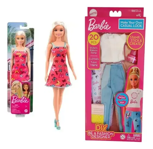 Super Combo Muñeca Barbie + Set Ropa Para Diseñar 20 Piezas