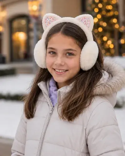 Orejeras Peludas Abrigadas Plegables Piel Invierno Abrigo Beige Con Estrellas Peludo
