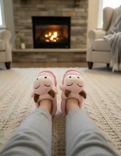 Pantuflas Infantiles Peluche Abrigadas Varios Modelos Unisex Vaquita Rosa Claro Con Corderito 30-31 3