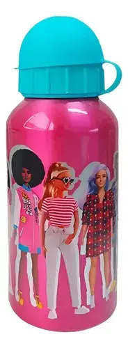 Botella De Aluminio Barbie 400 Ml Agua Bebidas Verano Rosa Rosa Chicle 3