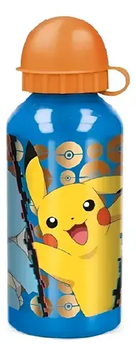 Botella De Aluminio Pockemon Pikachu 400 Ml Agua Bebidas Negro