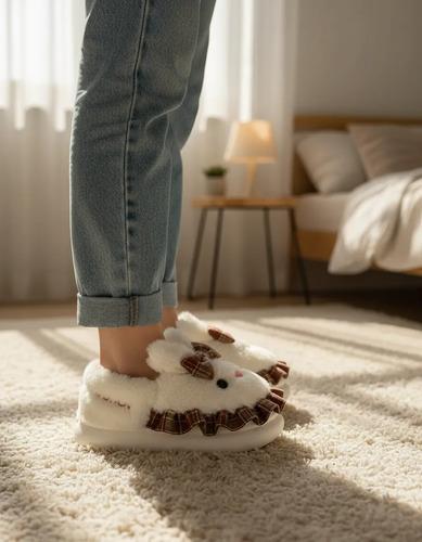 Pantuflas Infantiles Peluche Abrigadas Varios Modelos Unisex Moño Blanco Con Corderito 28-29 2