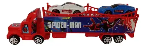 Camion A Friccion C/acoplado Spiderman Y 2 Autitos Encima