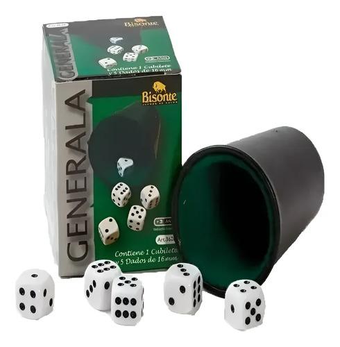 Generala Con 5 Dados Y Cubilete Plastico Forrado Bisonte