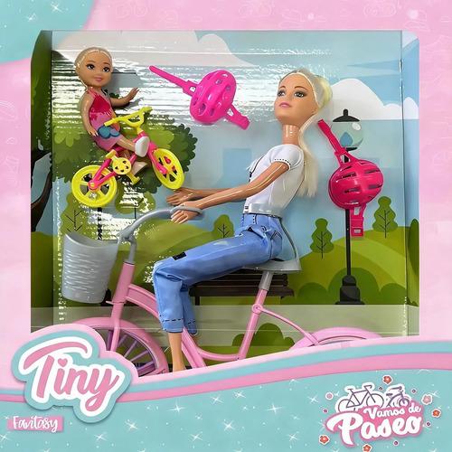 Muñeca Tiny Y Luc Articulada Bicicleta Paseo 2 Muñecas Nena