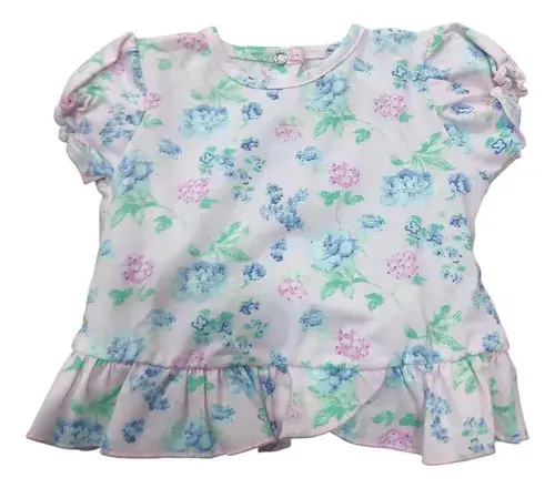 Conjunto Bebe Beba Algodon Estampado Con Volado Flores Rosa Floreado 2-4m 2