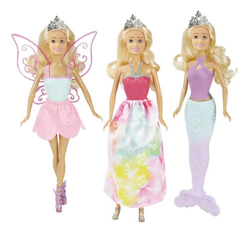 Muñeca Bonnie Pink 3en1 Hada Sirena Princesa 30cm 2