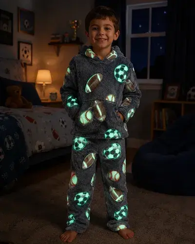 Pijama Brilla En Oscuridad Piel Abrigado 2 Piezas Infantil Pelotas 2 Peludo 12