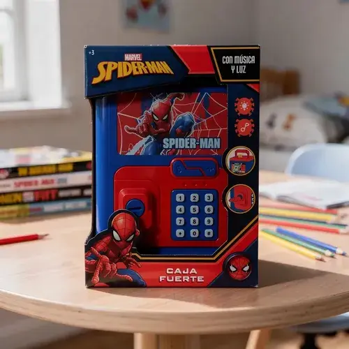 Alcancía Caja Fuerte Spider-man Sebigus Azul Con Luz Y Sonido Spiderman