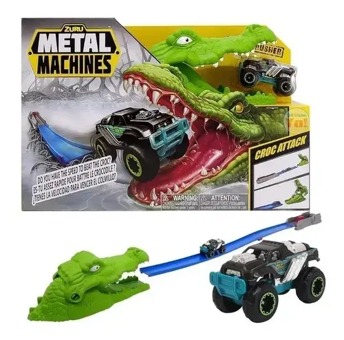Combo Pista Cocodrilo Metal Machines Lanzador + 3 Autos Zuru Verde 2