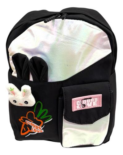 Mochila Infantil Conejo Kawaii Niñas Conejito Escolar Viaje Negro Conejito 2