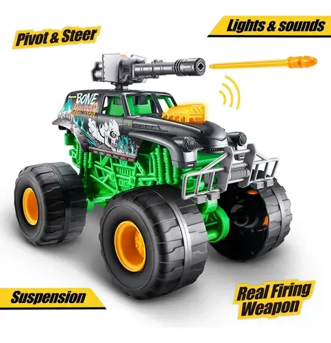 Zuru Metal Machines Monster Truck Wars Vehículo Luz Y Sonido Color Verde Personaje Bone 8