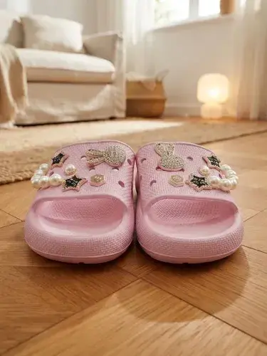Sandalias Verano De Goma Con Perlas Para Dama Rosa Sandalia Rosa Verano De Goma Para Dama 37