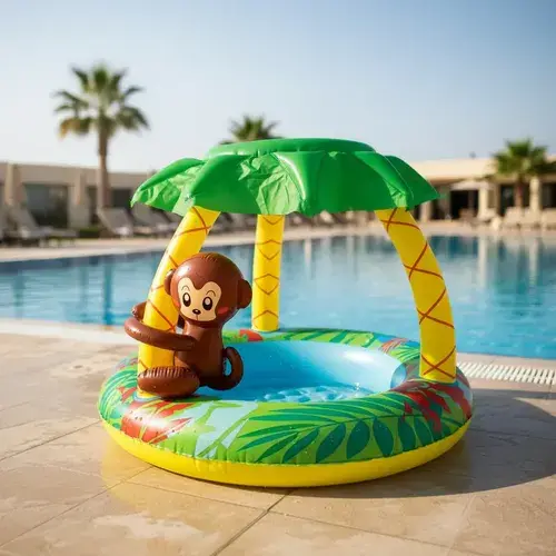 Pileta Pelotero Inflable Para Bebe Mono Selva Con Techo 4