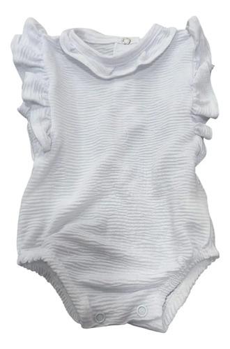 Conjunto De Body Y Pantalon De Algodon Labrado Con Volados Blanco Texturizado 0-2m 2