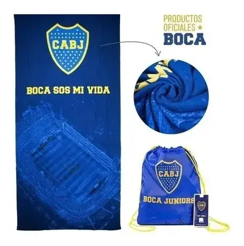Toallon Playero Microfibra Seca Rapido Boca Junior + Mochila 2