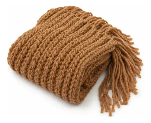Bufanda Tejida Gruesa Con Flecos Invierno Unisex Zaphir Marrón Tejido Unico 2