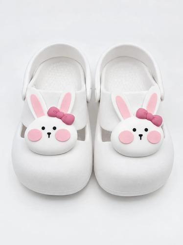 Sandalia De Verano Varios Colores Con Conejito Blanco Sandalias De Goma Blancas De Verano Para Niños Con Conejito 24-25