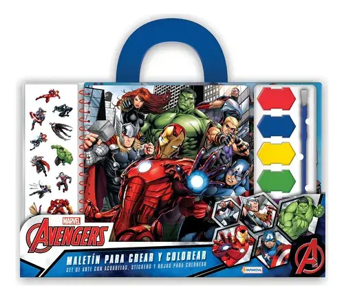 Valija Coloreo Dibujo Creativo Avengers Acuarelas Y Stickers
