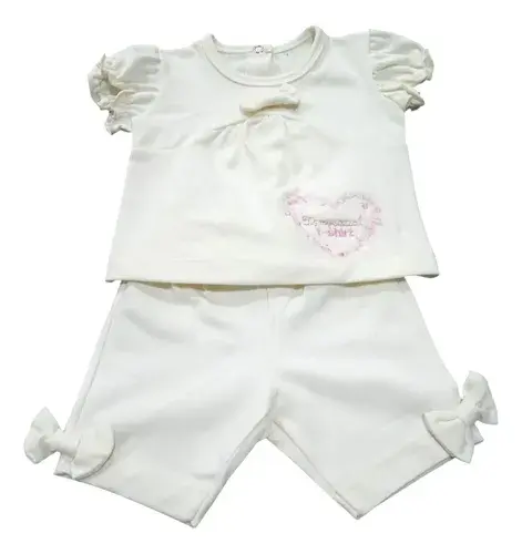 Conjunto Bebe Beba Remera + Short Con Corazon Y Moño