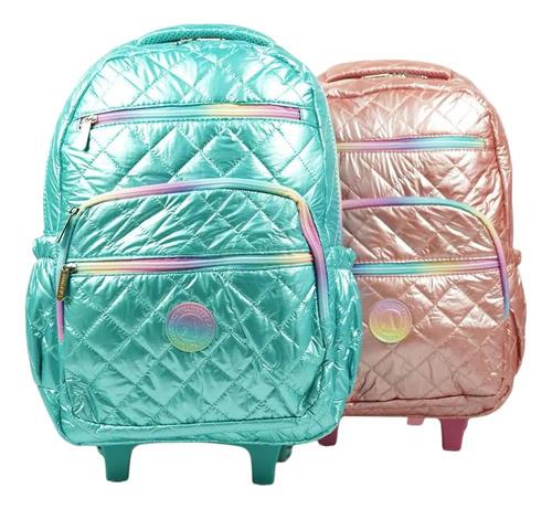 Mochila Carrito Escolar Nena Brillante Primaria Impermable Rossa Metalizado Metalizado