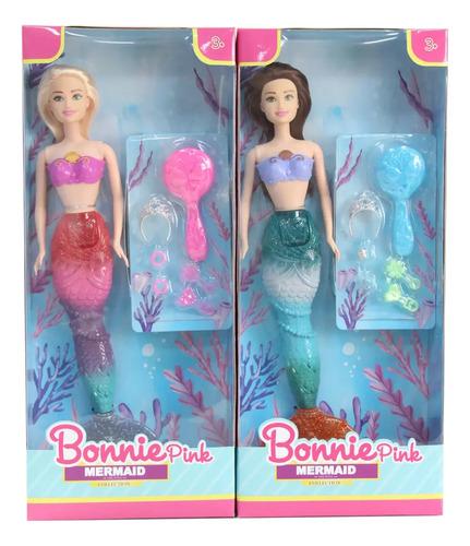 Bonnie Pink Muñeca Princesa Sirena Con Accesorios Articulada 3