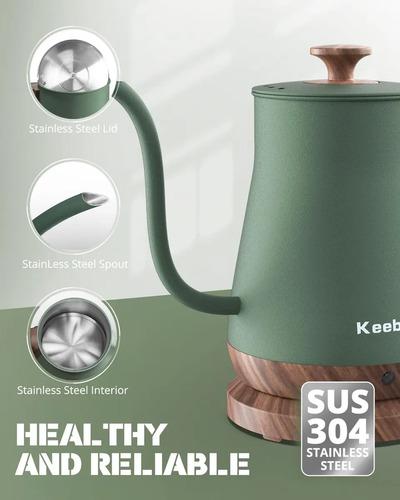 Keebar Hervidor Electrico De Cuello De Cisne, Tetera Electri Verde Oscuro 4