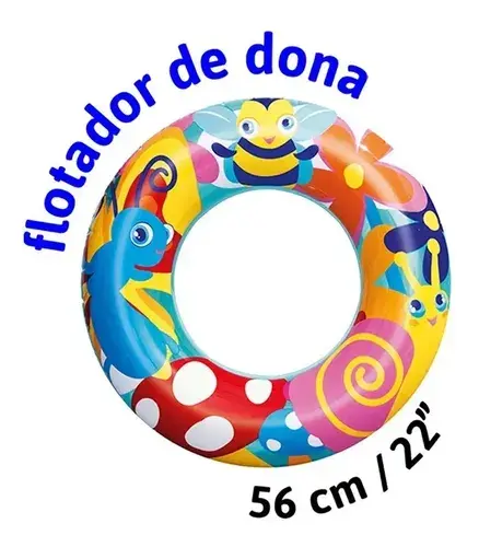 Salvavidas Aro Inflable Flotador Bichitos 56cm Pileta Playa Brillante 4