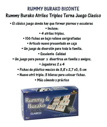 Rummy Burako Atriles Triple Terna Juego Mesa Clasico Bisonte 2