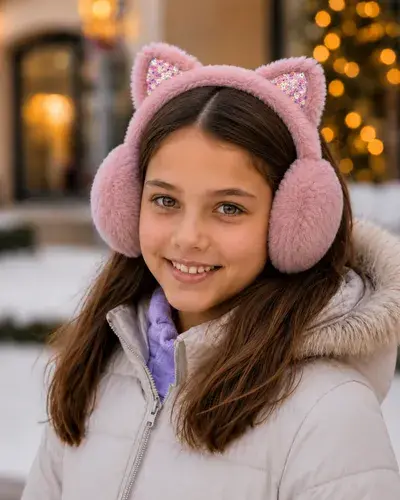 Orejeras Peludas Abrigadas Plegables Piel Invierno Abrigo Rosa Viejo Con Estrellas Peludo