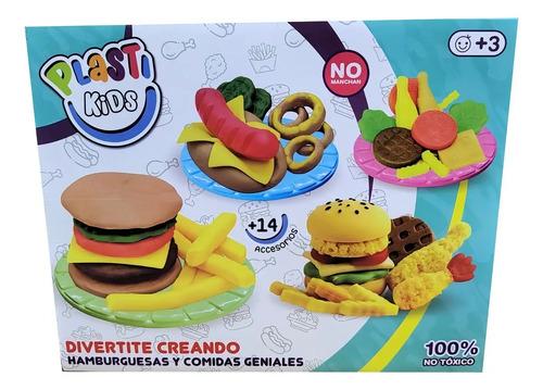 Set De Masas Hamburguesas Comidas Rápidas Multicolor Con Moldes Plastikids 2