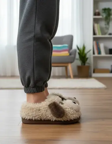 Pantuflas Infantiles Peluche Abrigadas Varios Modelos Unisex Perrito Anteojos Beige Con Corderito 32-33 2