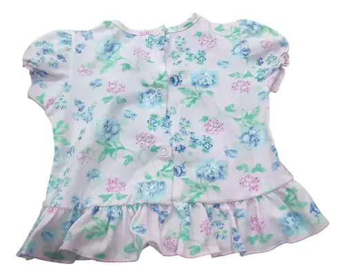 Conjunto Bebe Beba Algodon Estampado Con Volado Flores Rosa Floreado 2-4m 3