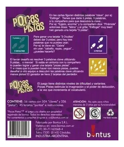 Juego De Mesa Pocas Pistas Bontus Cartas 3 A 10 Jugadores 4